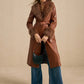Brown Fluffy Collar PU Leather Long Trench Coat Jacket