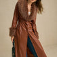 Brown Fluffy Collar PU Leather Long Trench Coat Jacket