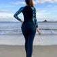 Plant Printed Long Sleeve Zip Half Placket Rash Guard One Piece Swimwear