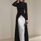 Elegant Color Block High Slit Rhinestone Detail Evening Dress