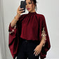 Batwing Sleeve Black Designed Loose Elegant Floral Lace Trim Blouse
