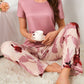 Short Sleeve Top And Floral Printed Pants Pajama Set