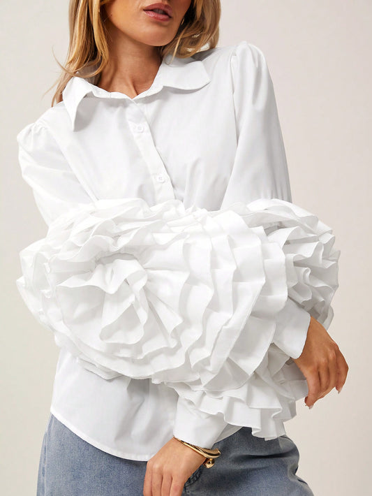 Frill Long Sleeve Shirt Blouse