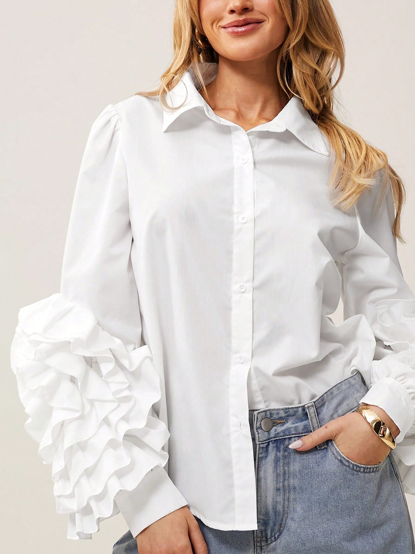 Frill Long Sleeve Shirt Blouse