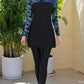 Long Sleeve Stand Collar Contrast Tropical Plant Print Swimwear Set