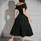 Off Shoulder Ruffle Trim Pleated Hem Dress