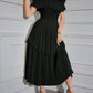 Off Shoulder Ruffle Trim Pleated Hem Dress