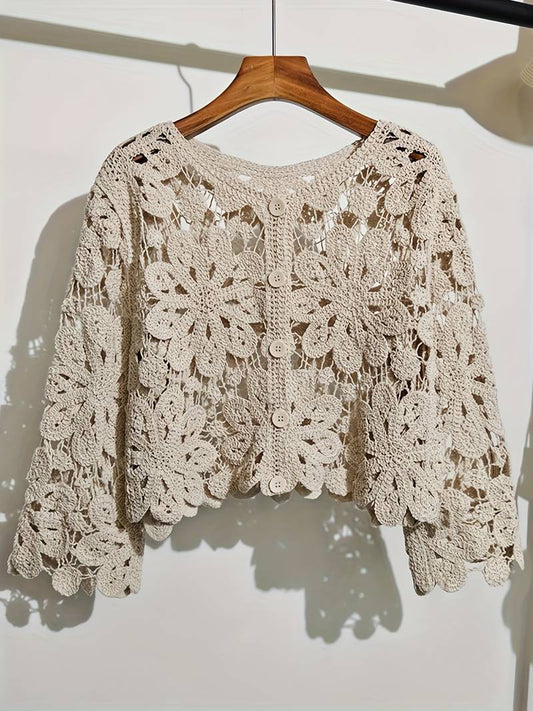 Bohemian Open Front Crochet-like t Sweater top