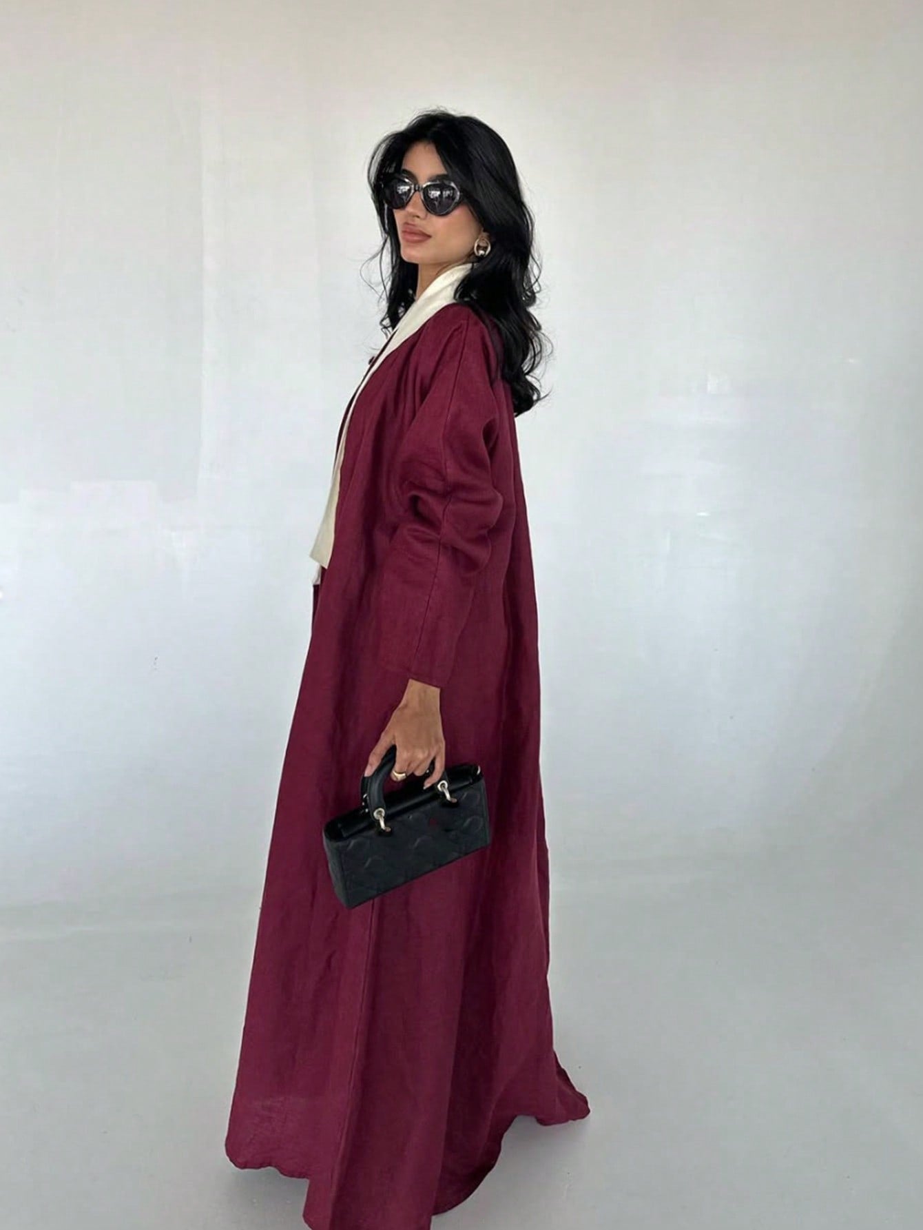Embroidered Elegant Floral Embroidery Patchwork Color Block Linen Abaya