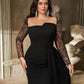 Plus Round Neck Long Sleeve Sequin  Knit Mermaid Evening Dress