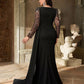 Plus Round Neck Long Sleeve Sequin  Knit Mermaid Evening Dress