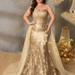 Plus Luxury Strapless Floral Embroidered Mermaid Evening Dress