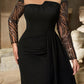 Plus Round Neck Long Sleeve Sequin  Knit Mermaid Evening Dress