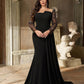 Plus Round Neck Long Sleeve Sequin  Knit Mermaid Evening Dress