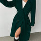 Padded Shoulder Turndown Collar Double Breasted Long Woolen Coat