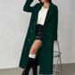 Padded Shoulder Turndown Collar Double Breasted Long Woolen Coat