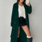 Padded Shoulder Turndown Collar Double Breasted Long Woolen Coat