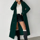 Padded Shoulder Turndown Collar Double Breasted Long Woolen Coat