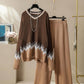 Plus Size Patchwork Knitted 2 Piece Set