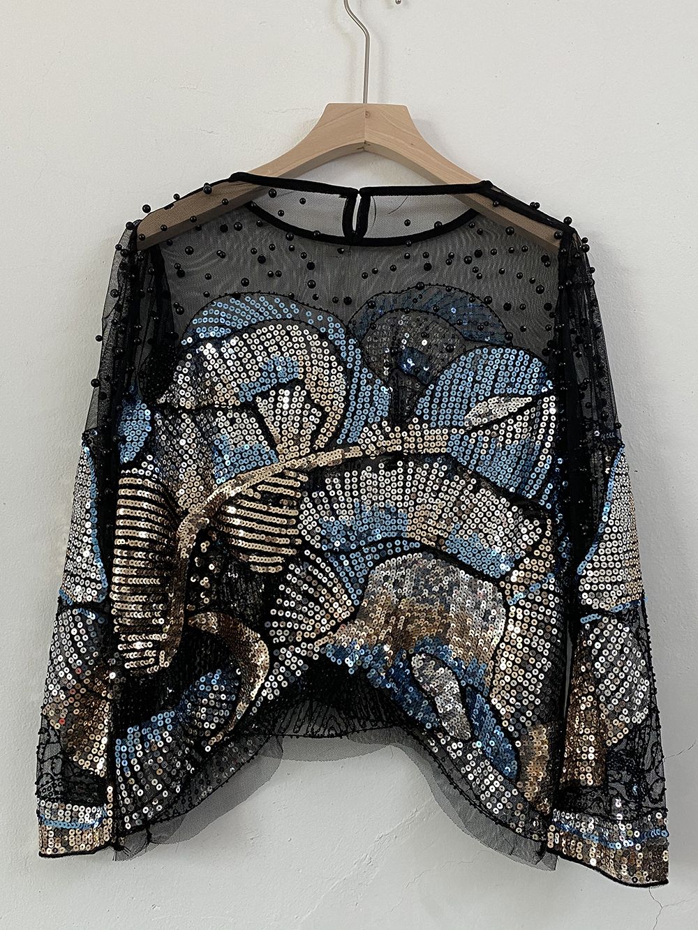 Sequins Floral Embroidery Blouse