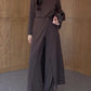 Stand Collar Long Sleeve Top Wide Leg Pants Apron 3-Piece Set