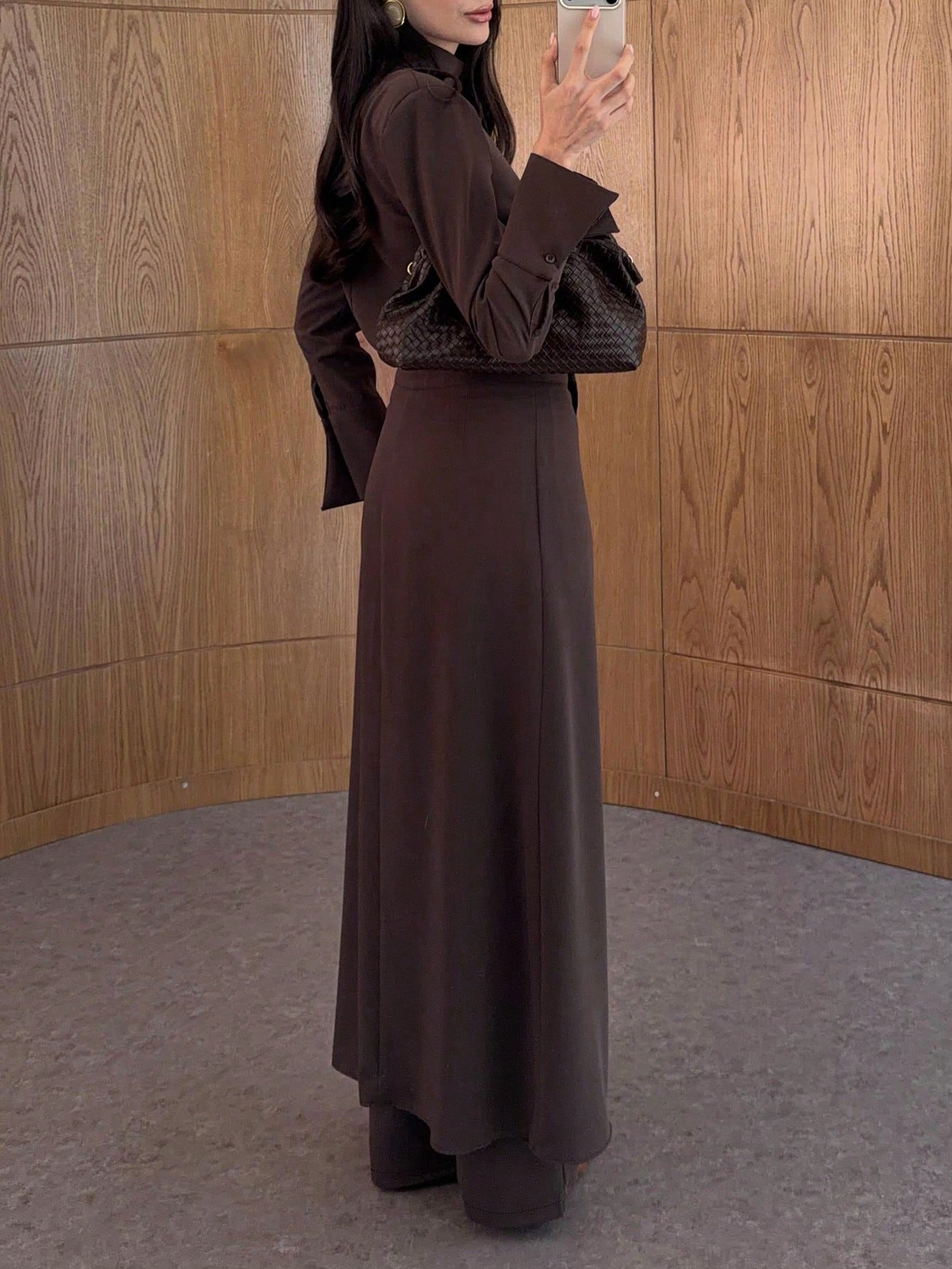 Stand Collar Long Sleeve Top Wide Leg Pants Apron 3-Piece Set