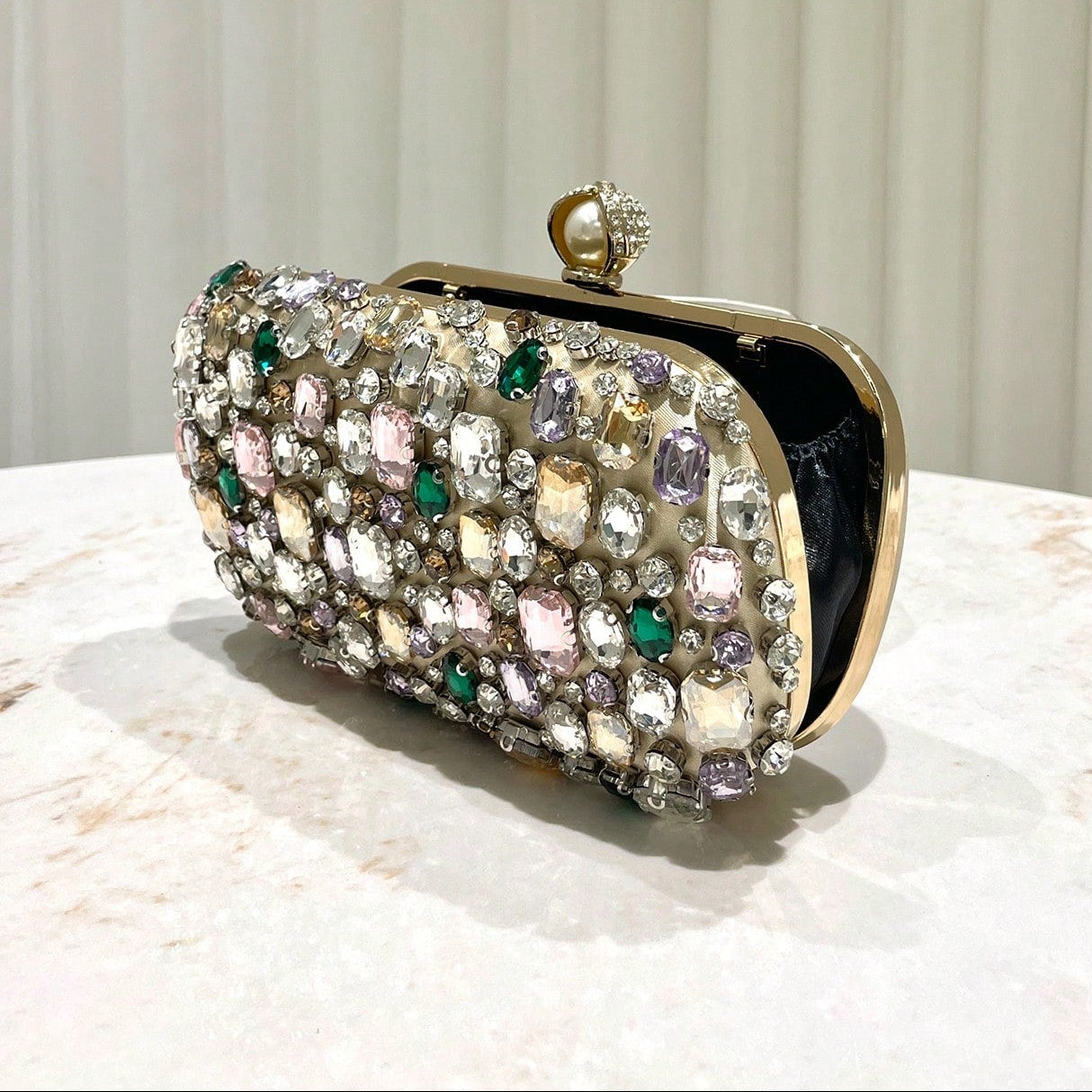 Glittering Golden Color Rhinestone Decorated Evening Clutch Bag