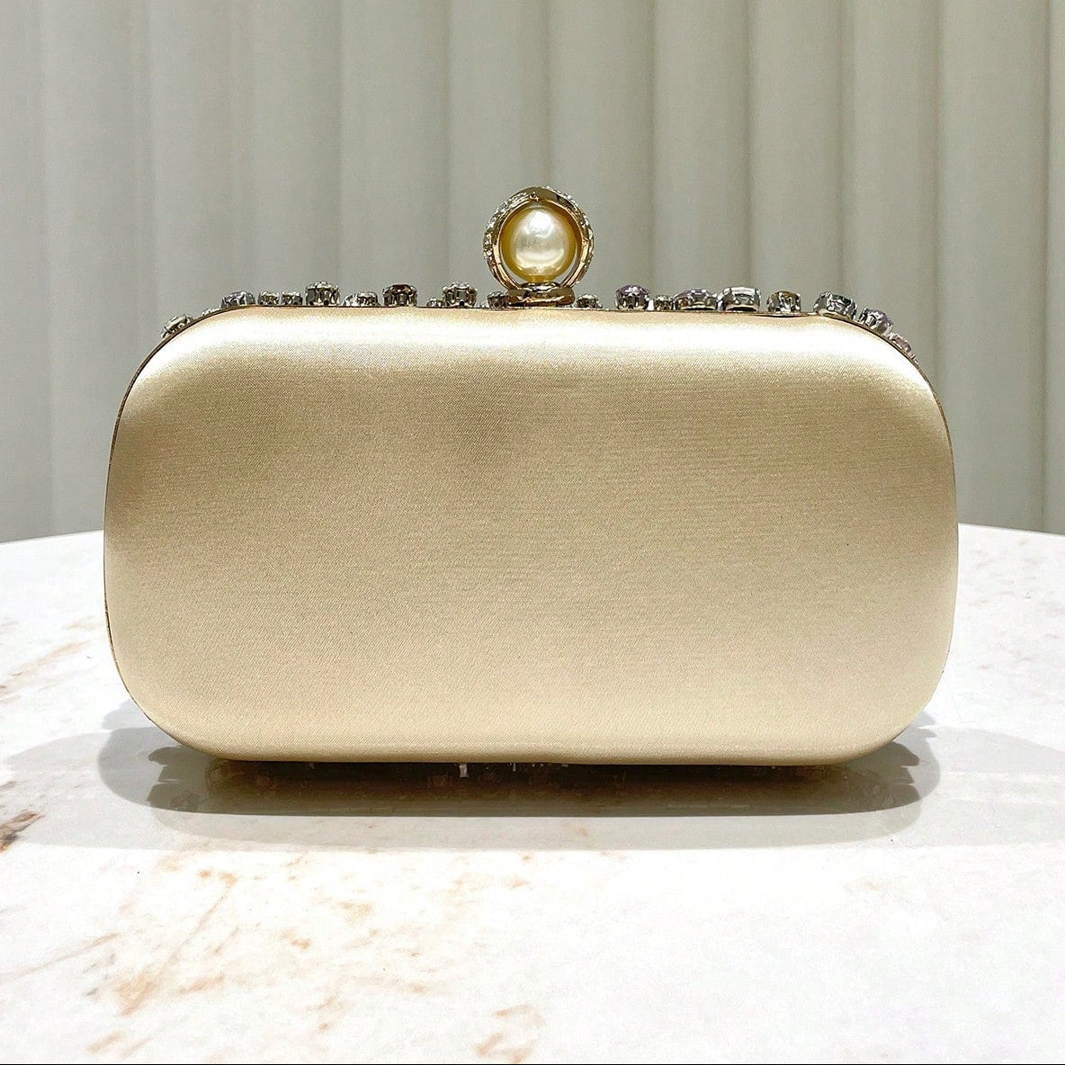 Glittering Golden Color Rhinestone Decorated Evening Clutch Bag