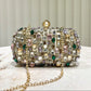 Glittering Golden Color Rhinestone Decorated Evening Clutch Bag