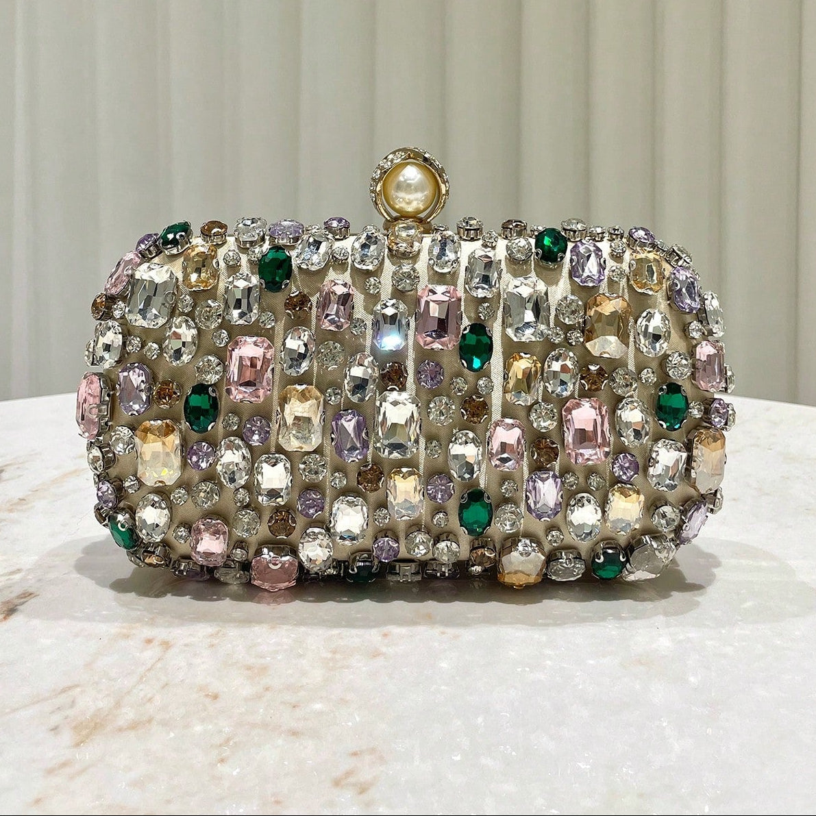 Glittering Golden Color Rhinestone Decorated Evening Clutch Bag