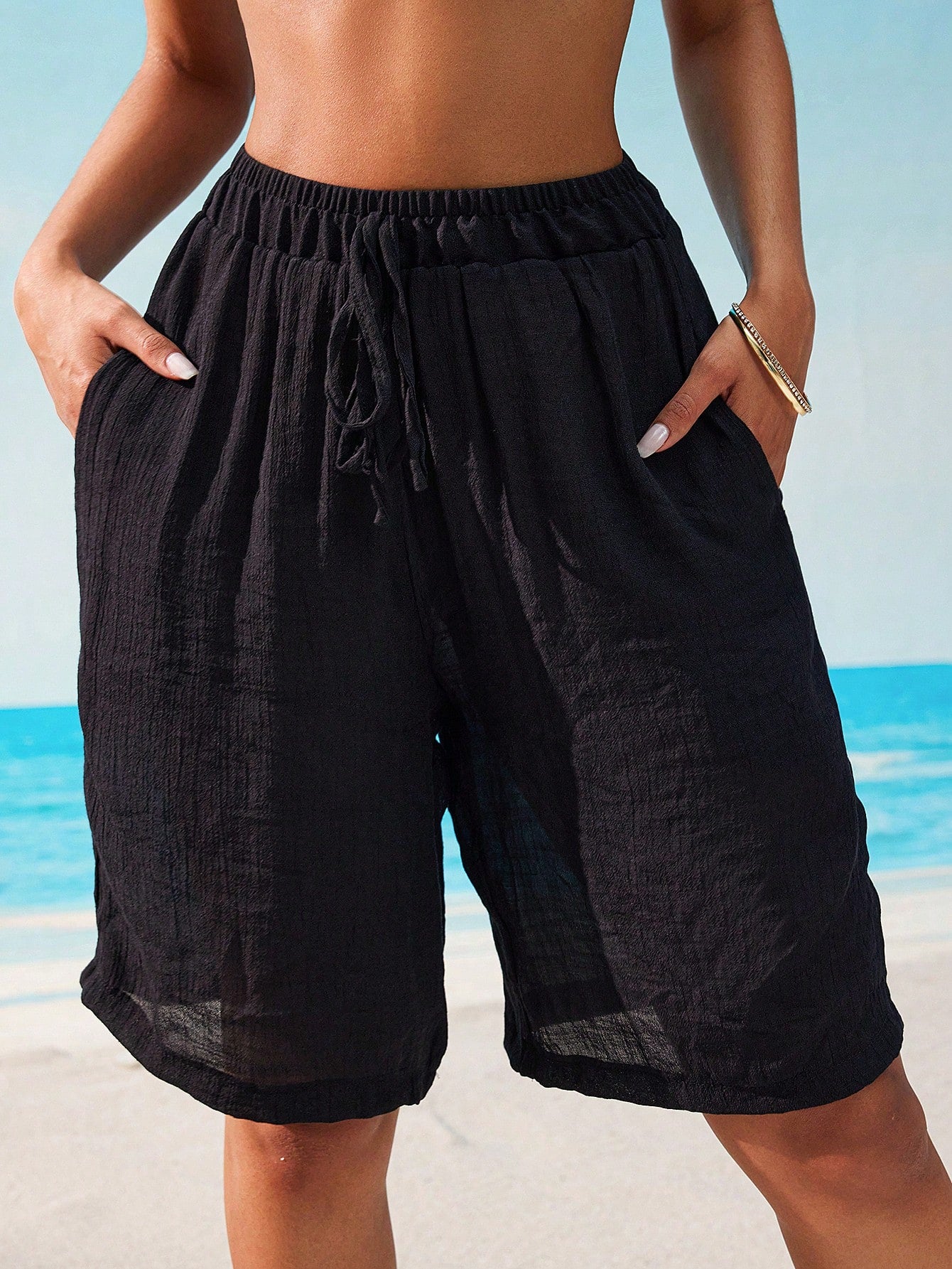 Drawstring Waist Beach Cover Up Shorts