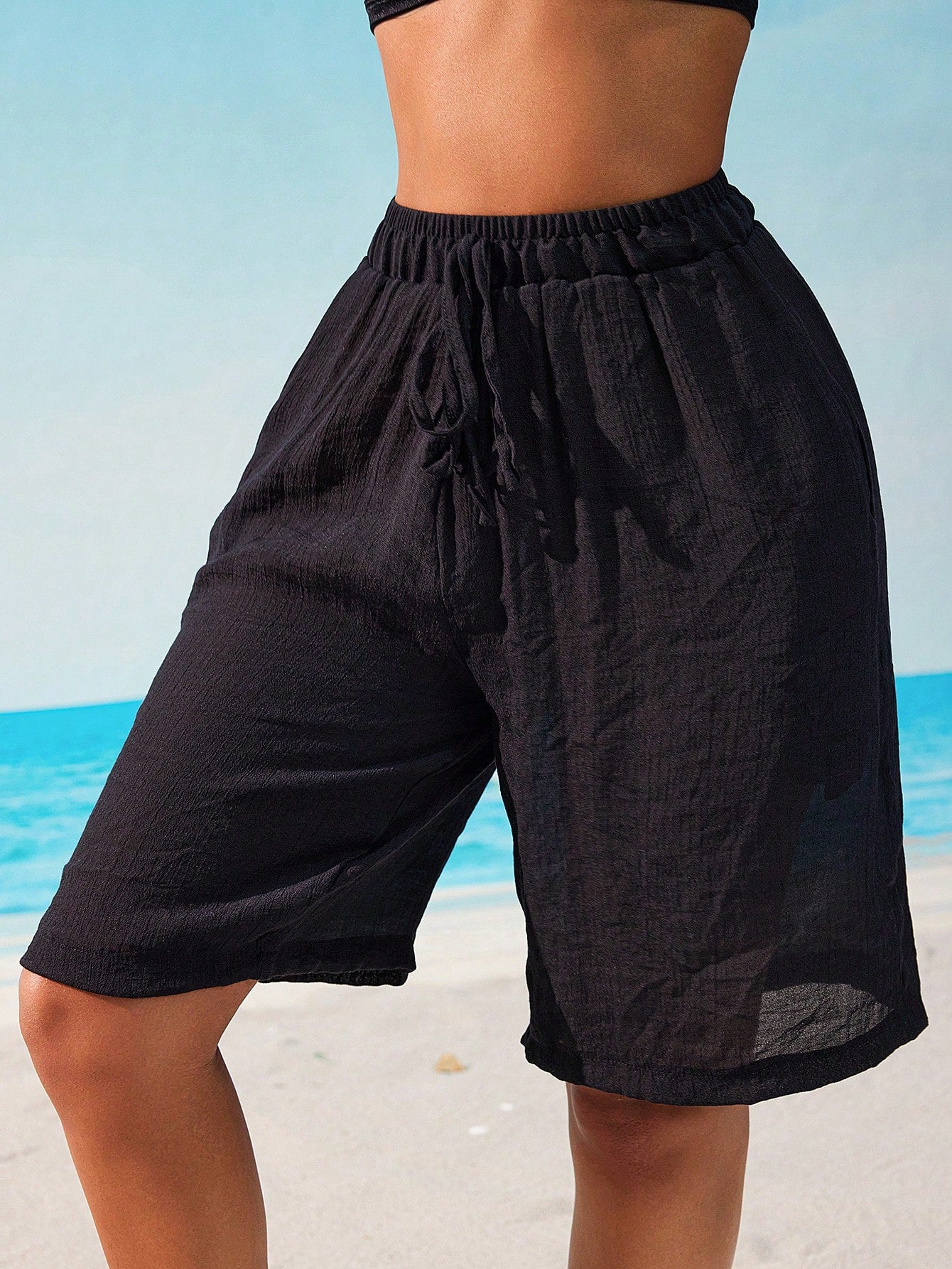 Drawstring Waist Beach Cover Up Shorts