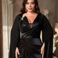 Deep V Luxury Beaded Satin Lantern Sleeve Ruched Mermaid Hem Evening Dress