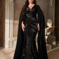 Deep V Luxury Beaded Satin Lantern Sleeve Ruched Mermaid Hem Evening Dress