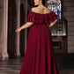 Plus Size Appliques Contrast Mesh Ruffle Details Evening Dress