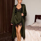 Faux Silk Lace Patchwork Criss-Cross Backless Tie Robe & Slip Lingerie 2pc Set