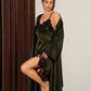 Faux Silk Lace Patchwork Criss-Cross Backless Tie Robe & Slip Lingerie 2pc Set