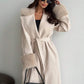 Khaki Long Loose Jacket With Fur Collar And Cuffs
