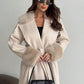 Khaki Long Loose Jacket With Fur Collar And Cuffs