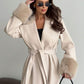 Khaki Long Loose Jacket With Fur Collar And Cuffs