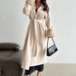Khaki Long Loose Jacket With Fur Collar And Cuffs