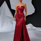 Elegant Luxury V-Neck Ruched Decor Asymmetric Slit Fishtail Maxi Evening Dress