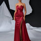 Elegant Luxury V-Neck Ruched Decor Asymmetric Slit Fishtail Maxi Evening Dress