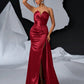 Elegant Luxury V-Neck Ruched Decor Asymmetric Slit Fishtail Maxi Evening Dress