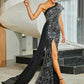 One Shoulder Split Thigh Sequin Formal Evening  Dress