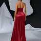 Elegant Luxury V-Neck Ruched Decor Asymmetric Slit Fishtail Maxi Evening Dress