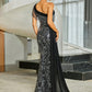 One Shoulder Split Thigh Sequin Formal Evening  Dress
