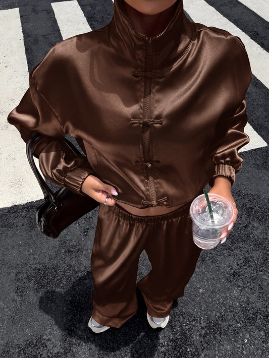 Frog Button Long Sleeve Top And Pants Casual Set