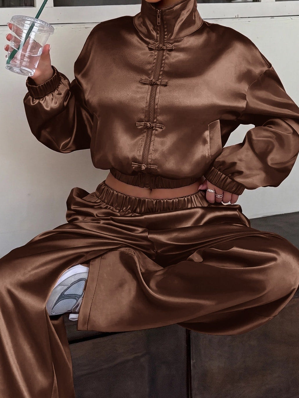 Frog Button Long Sleeve Top And Pants Casual Set