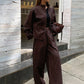 High Collar Cinched Waist Loose Top And Casual Pants 2pc Co Ord Set